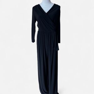 Annalee + Hope black jumpsuit 3/4 long sleeves faux wrap tie flowy wide leg